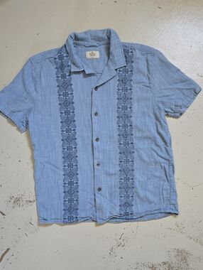 Marine Layer Stretch Selvage Embroidred Resort Shirt Blue Men's Size Small